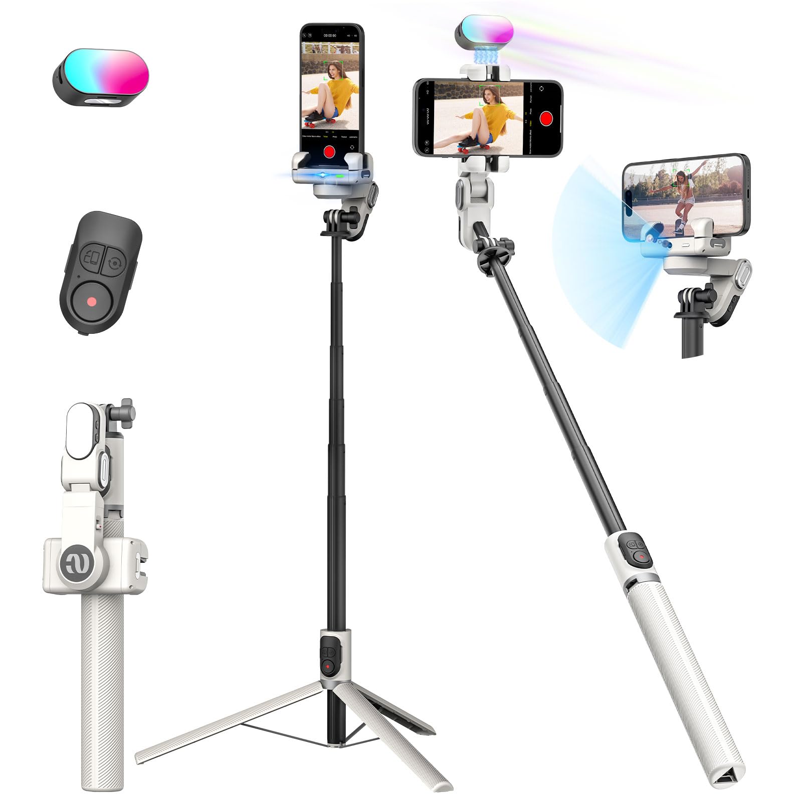 Gimbal Stabilizer for Smartphone,2-axis stabilizer Without APP face Tracking,4 in 1 Portable Phone Tripod,stabilizer for iPhone& Android,108CM Extension Rod,AOCHUAN M2PRO Black