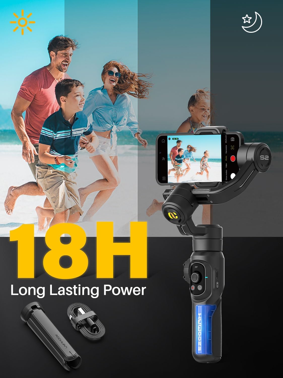 Professional Gimbal Stabilizer for Smartphone,Built-in 18CM Extension Rod and Powerful Fill Light,360°Inception,Face&Object Tracking Stabilizer,3-Axis Gimbal for iPhone& Android-Smart S2