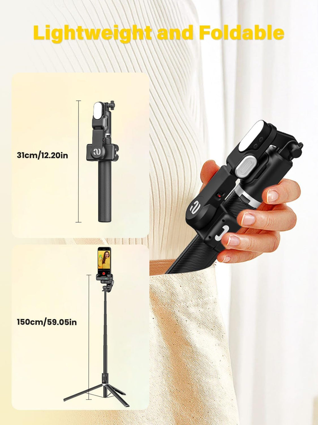Gimbal Stabilizer for Smartphone,2-axis stabilizer Without APP face Tracking,4 in 1 Portable Phone Tripod,stabilizer for iPhone& Android,108CM Extension Rod,AOCHUAN M2PRO Black