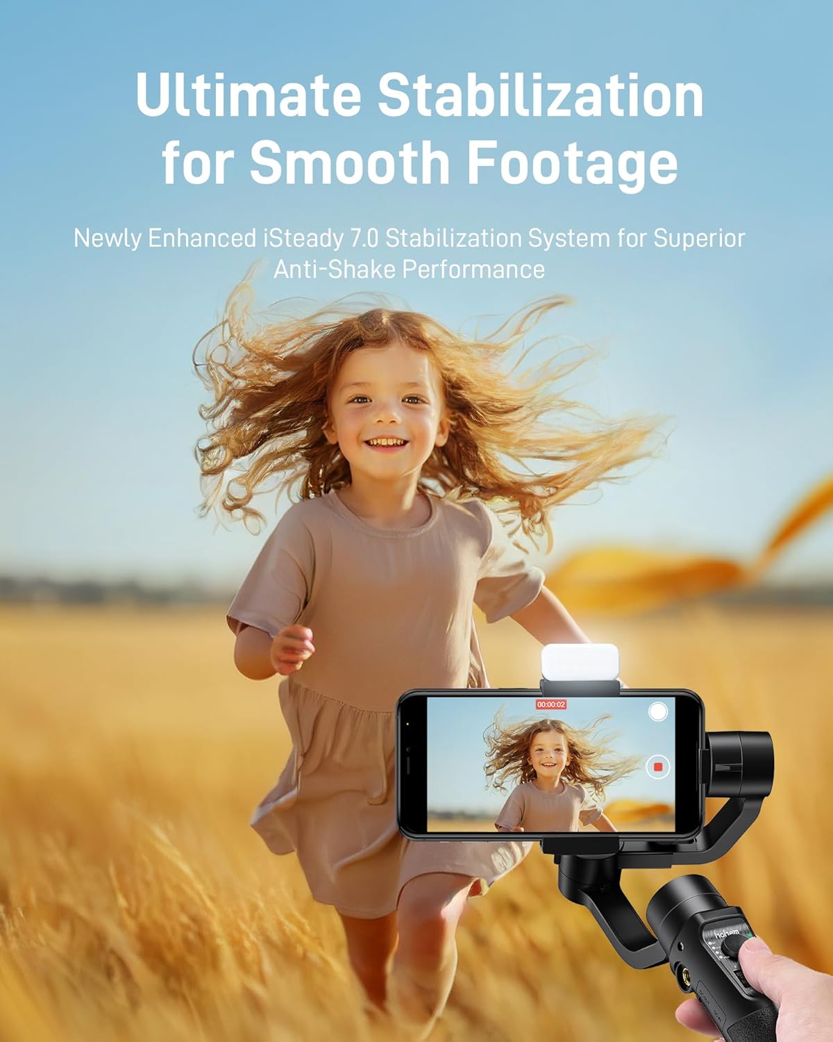 hohem iSteady Mobile+ Kit Gimbal Stabilizer for Smartphone, 3-Axis Phone Gimbal with Fill Light, Ultra-Wide-Angle Mode, 600° Inception, YouTube Vlog Stabilizer for Android and iPhone 15,14,13 PRO Max