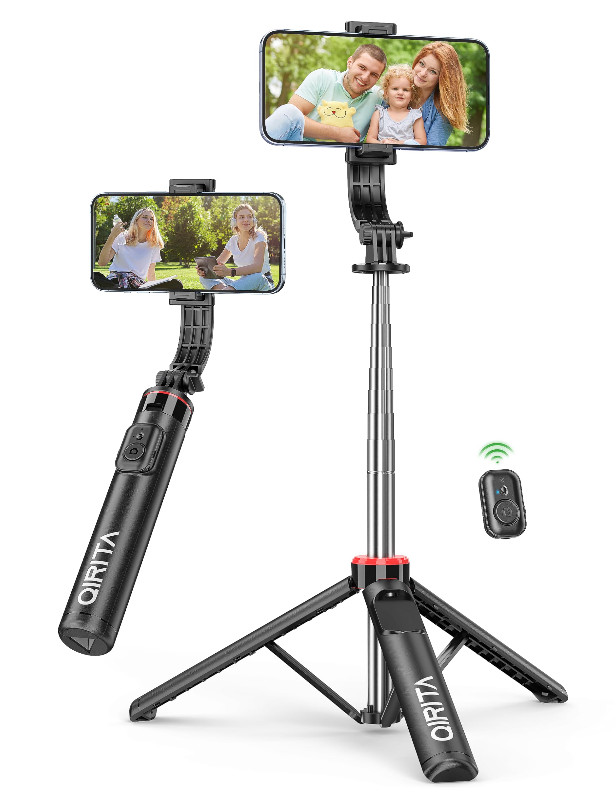 Selfie Stick & Phone Tripod, All in 1 Selfie Stick with Remote, Phone Travel Tripod Stand for Video Recording, Live Streaming, Photograph, Group Photo, Vlog Compatible with All Cellphones