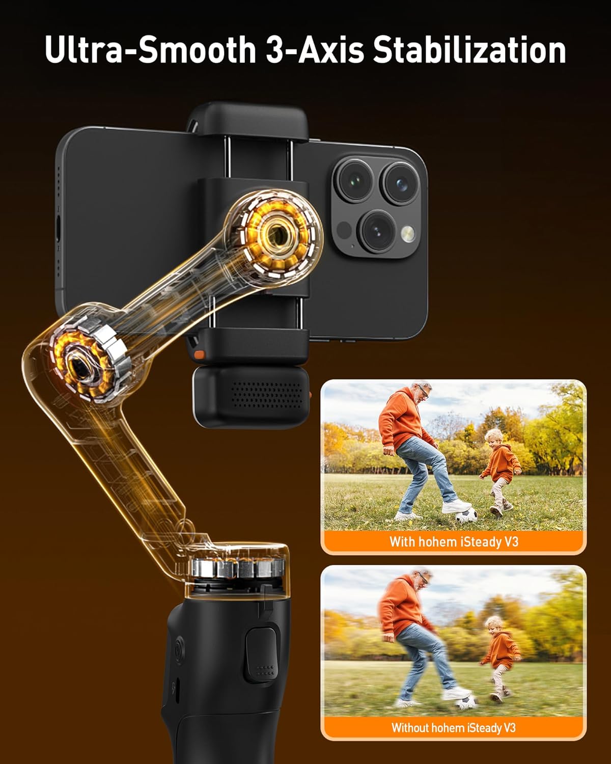 hohem iSteady V3 Gimbal Stabilizer for iPhone, 3-Axis Phone Gimbal, Magnetic AI Tracker, Built-in Extendable Rod & Tripod, Detachable Remote Control, Stabilizer for Travel, Vlog, TikTok, Black