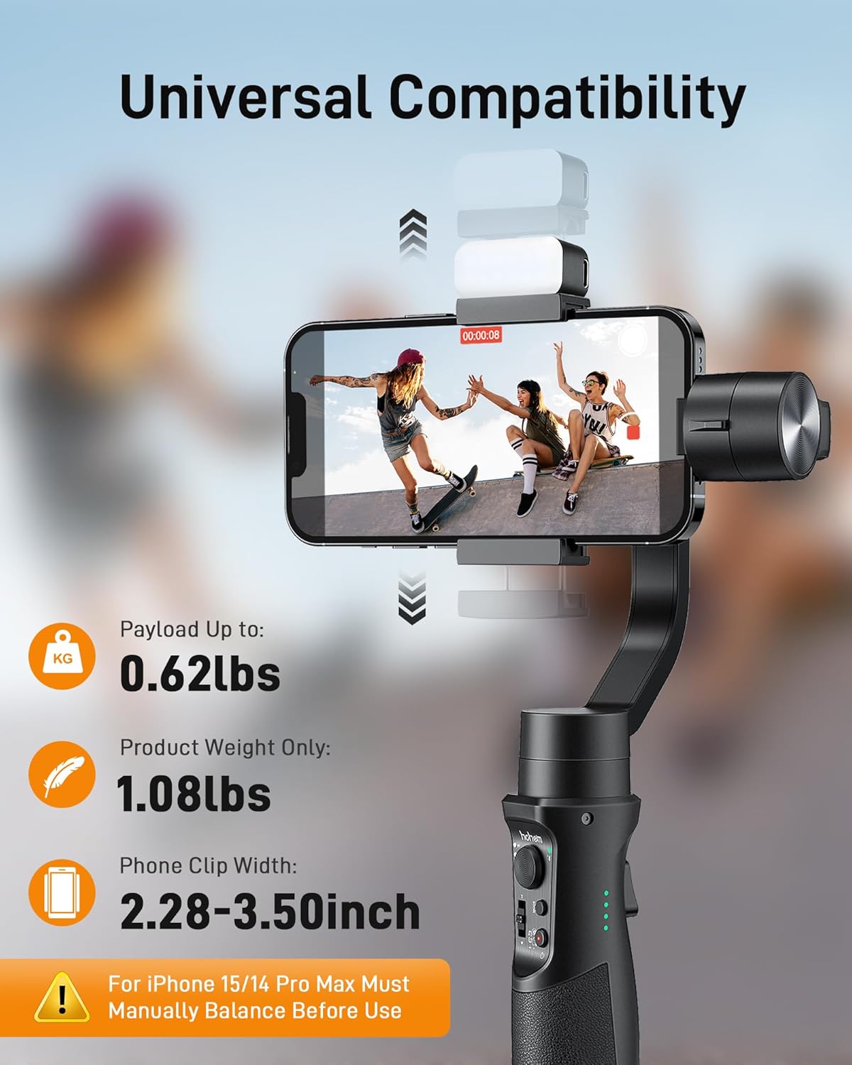 hohem iSteady Mobile+ Kit Gimbal Stabilizer for Smartphone, 3-Axis Phone Gimbal with Fill Light, Ultra-Wide-Angle Mode, 600° Inception, YouTube Vlog Stabilizer for Android and iPhone 15,14,13 PRO Max
