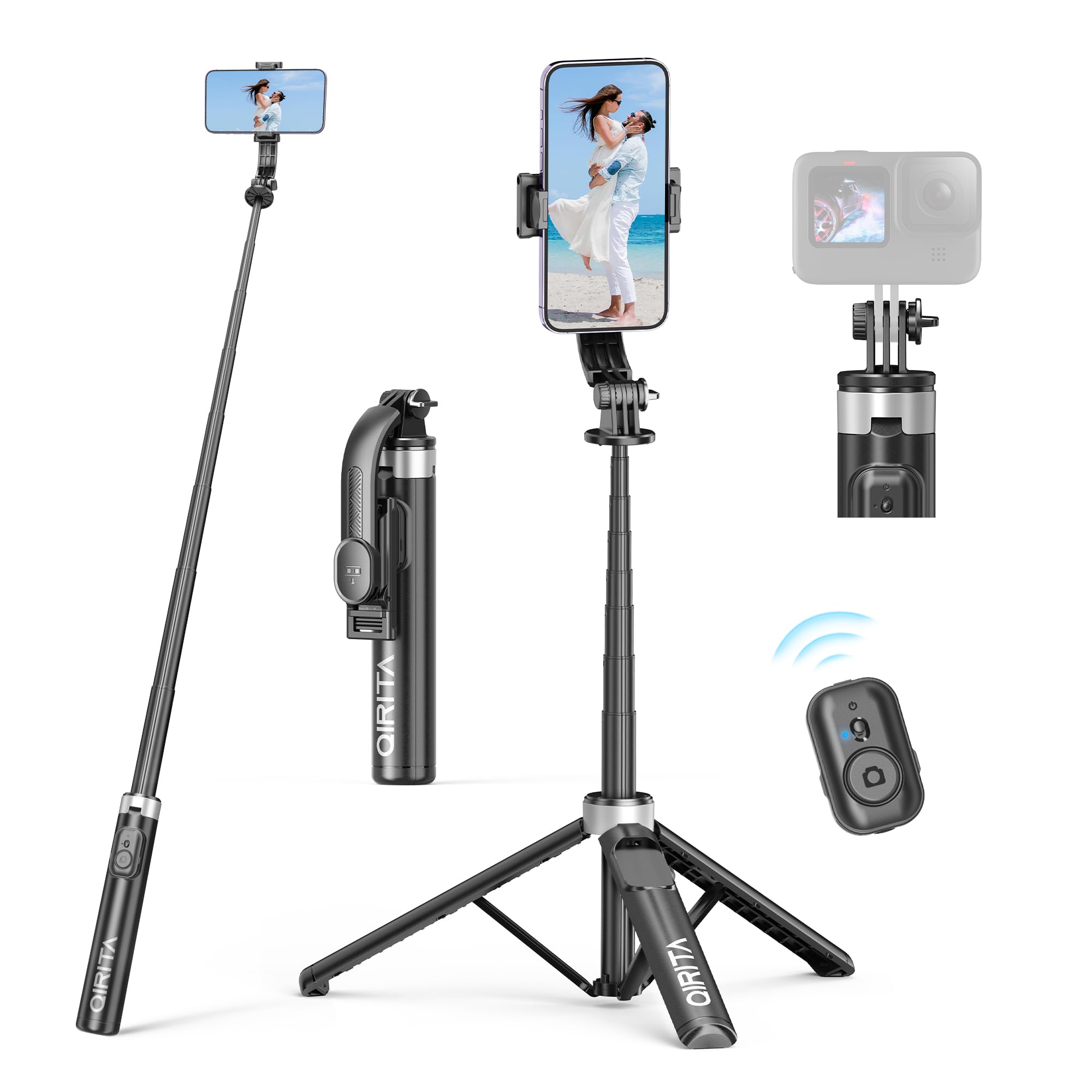 Selfie Stick & Phone Tripod, All in 1 Selfie Stick with Remote, Phone Travel Tripod Stand for Video Recording, Live Streaming, Photograph, Group Photo, Vlog Compatible with All Cellphones