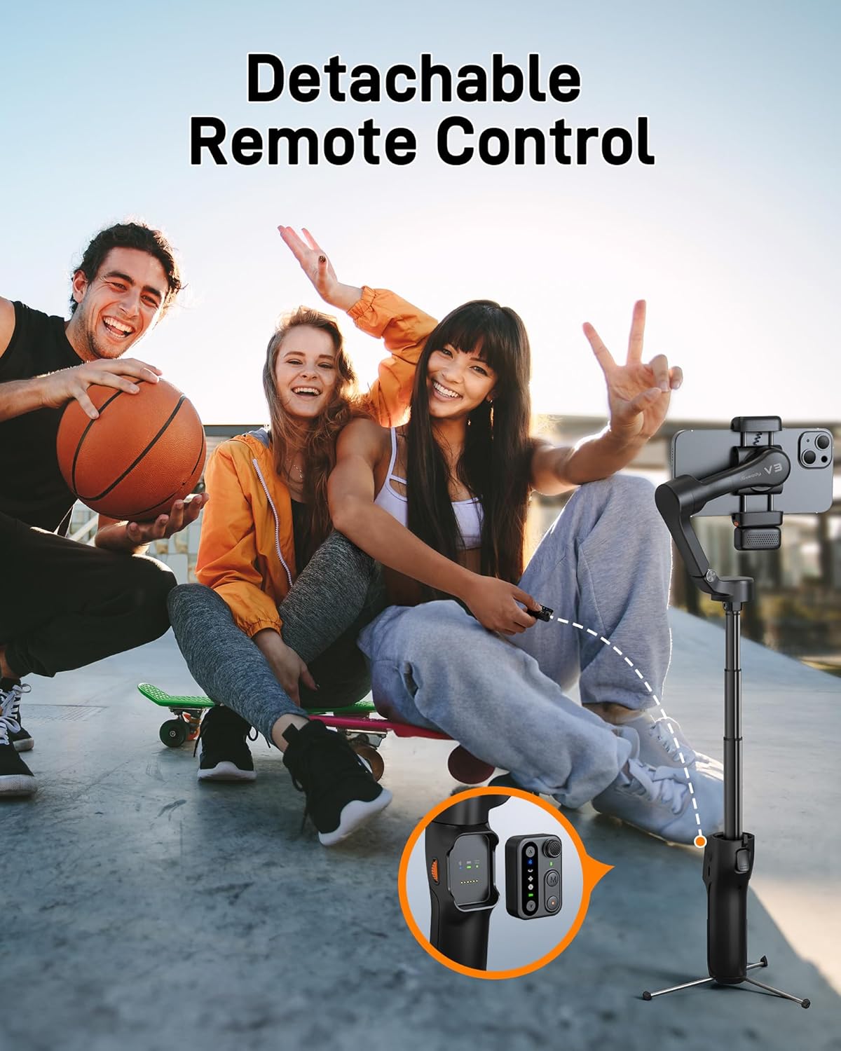 hohem iSteady V3 Gimbal Stabilizer for iPhone, 3-Axis Phone Gimbal, Magnetic AI Tracker, Built-in Extendable Rod & Tripod, Detachable Remote Control, Stabilizer for Travel, Vlog, TikTok, Black